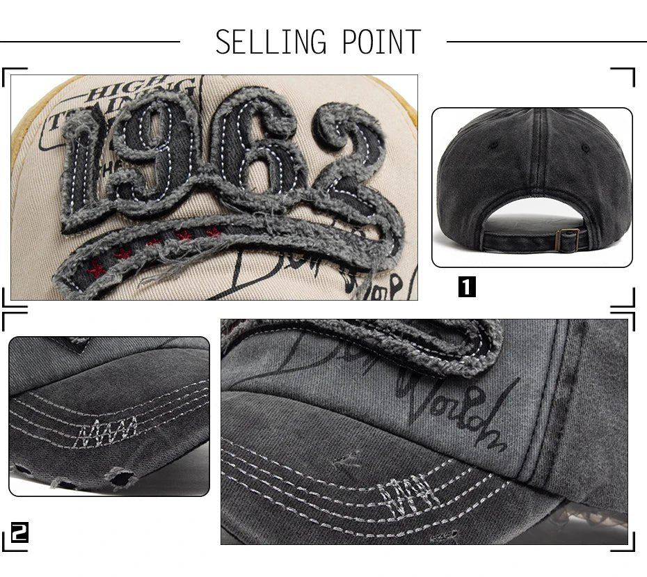 1962 Embroidery Vintage Washed Cotton Baseball Cap - Onlytenbucks.com