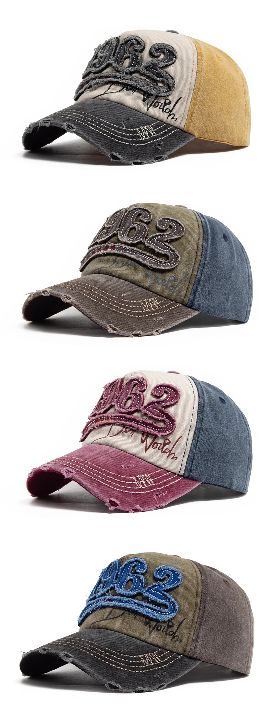 1962 Embroidery Vintage Washed Cotton Baseball Cap - Onlytenbucks.com