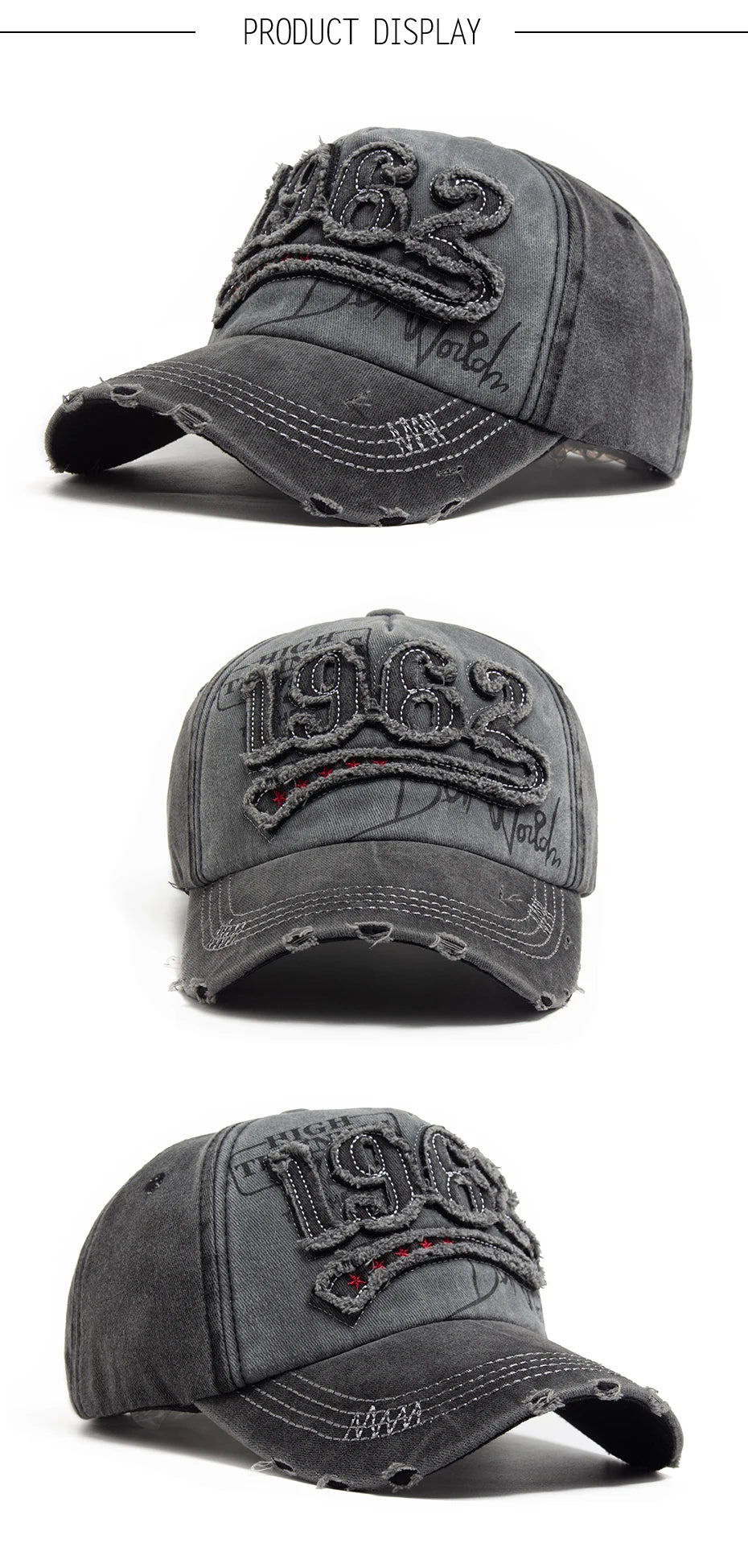 1962 Embroidery Vintage Washed Cotton Baseball Cap - Onlytenbucks.com