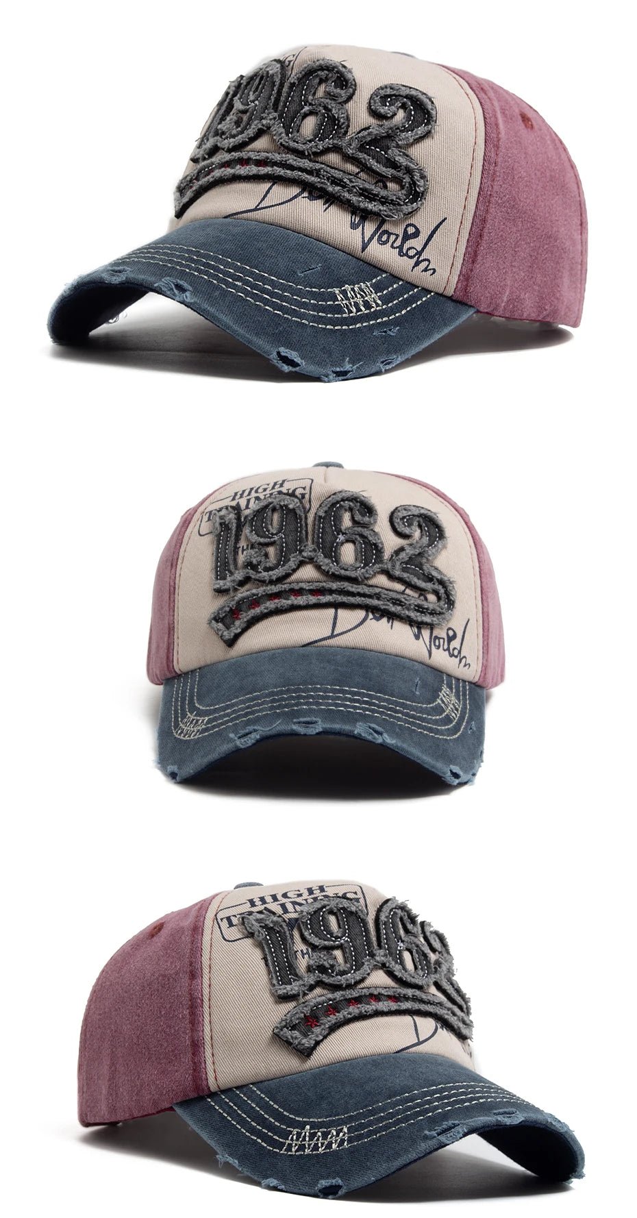 1962 Embroidery Vintage Washed Cotton Baseball Cap - Onlytenbucks.com
