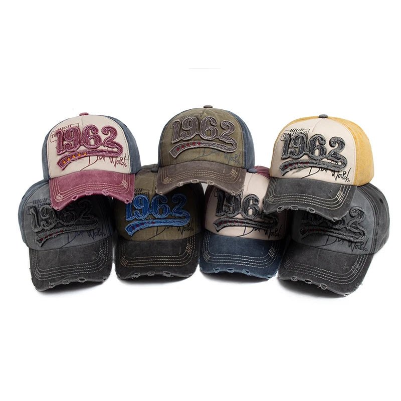 1962 Embroidery Vintage Washed Cotton Baseball Cap - Onlytenbucks.com