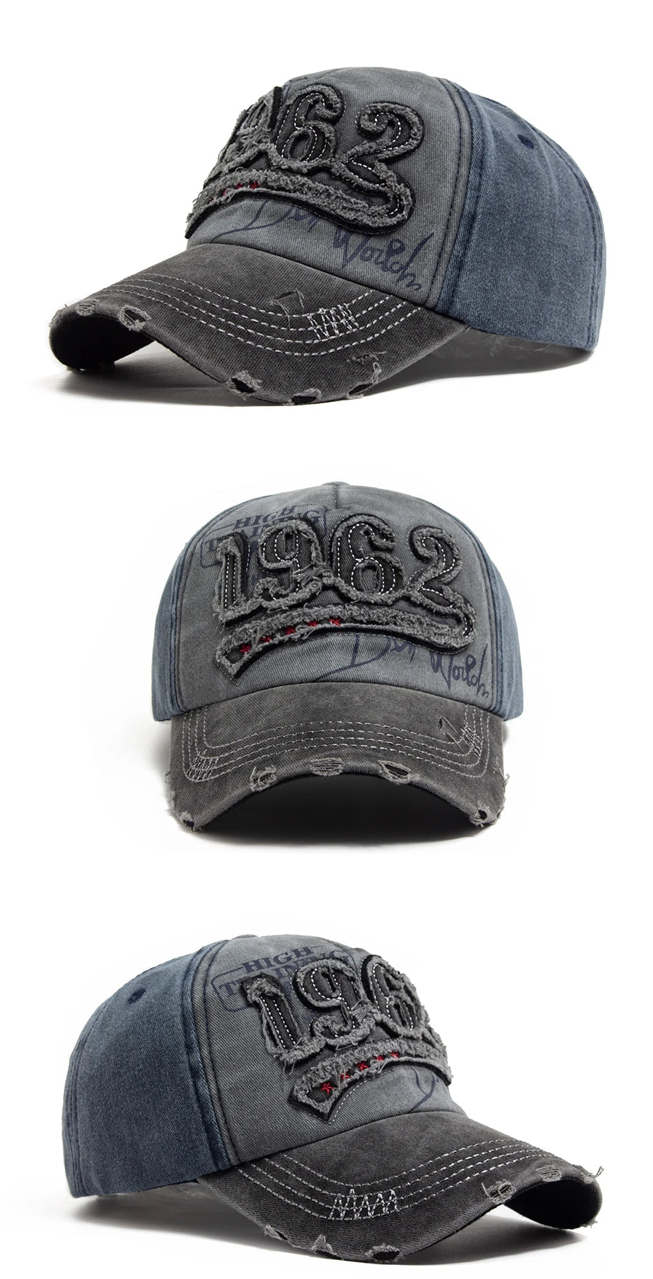 1962 Embroidery Vintage Washed Cotton Baseball Cap - Onlytenbucks.com