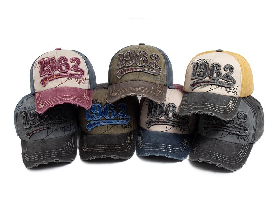 1962 Embroidery Vintage Washed Cotton Baseball Cap - Onlytenbucks.com