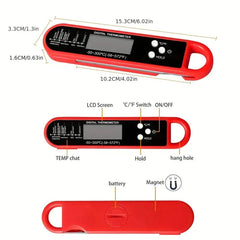 1pc - Digital backlit folding BBQ kitchen cooking ready - to - read thermometer - Onlytenbucks.com