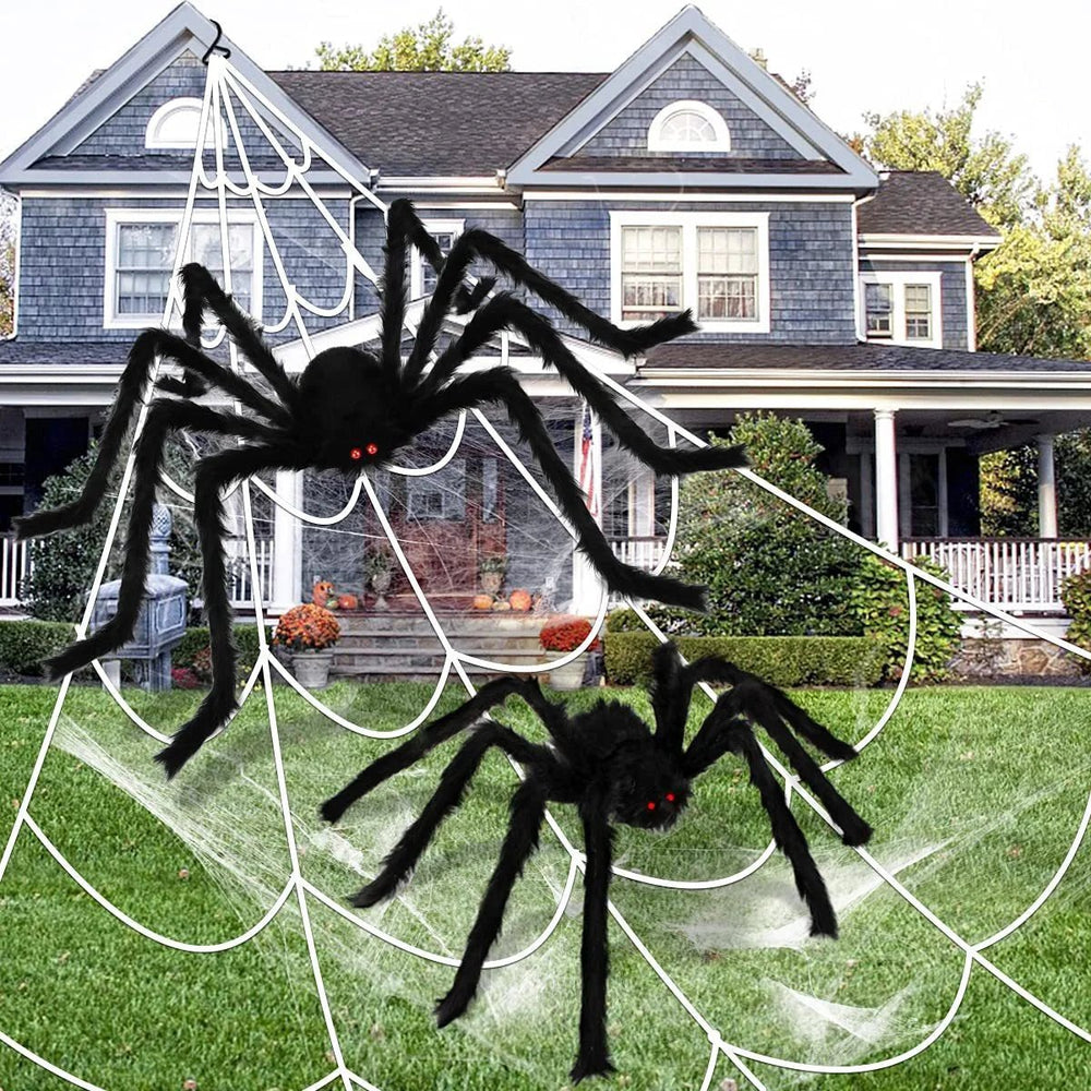 35.4in Giant Black Spider Halloween Decoration – Realistic Plush Haunted House Prop - Onlytenbucks.com