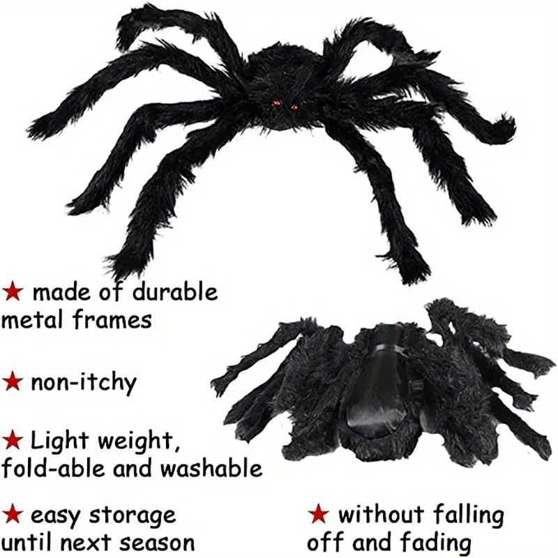 35.4in Giant Black Spider Halloween Decoration – Realistic Plush Haunted House Prop - Onlytenbucks.com