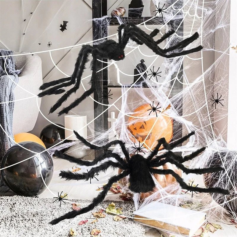 35.4in Giant Black Spider Halloween Decoration – Realistic Plush Haunted House Prop - Onlytenbucks.com