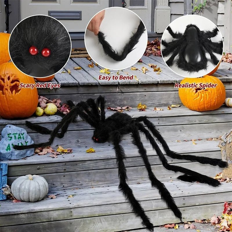 35.4in Giant Black Spider Halloween Decoration – Realistic Plush Haunted House Prop - Onlytenbucks.com