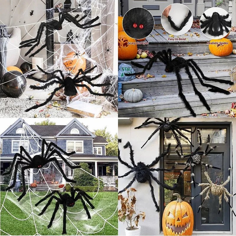 35.4in Giant Black Spider Halloween Decoration – Realistic Plush Haunted House Prop - Onlytenbucks.com