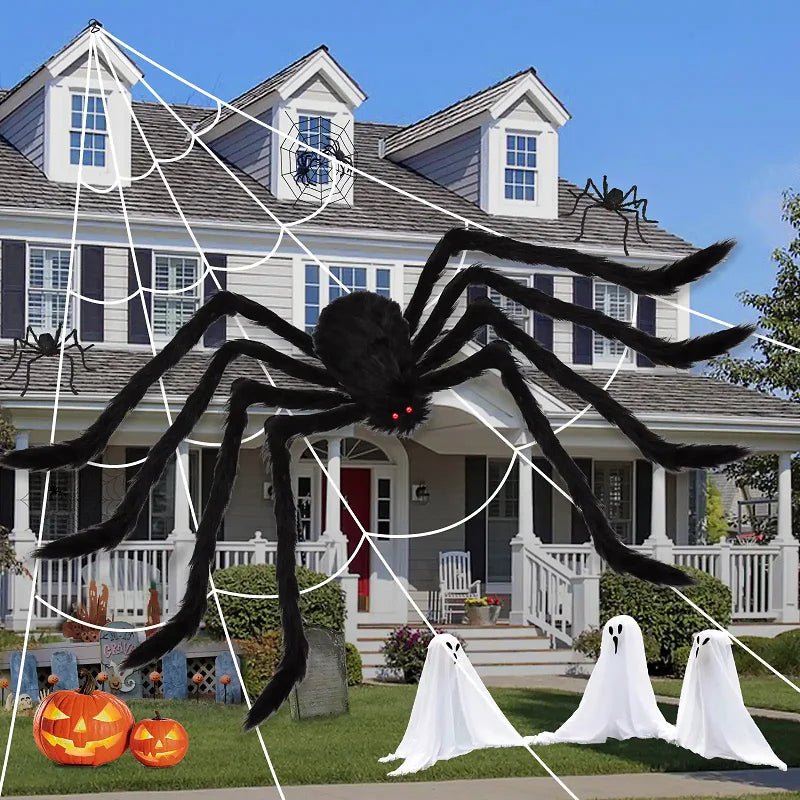 35.4in Giant Black Spider Halloween Decoration – Realistic Plush Haunted House Prop - Onlytenbucks.com