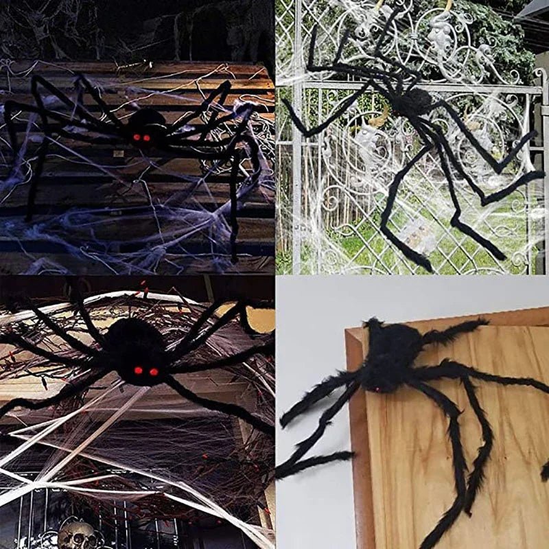 35.4in Giant Black Spider Halloween Decoration – Realistic Plush Haunted House Prop - Onlytenbucks.com