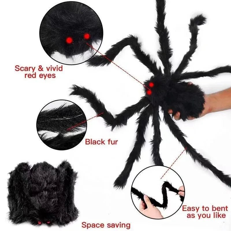 35.4in Giant Black Spider Halloween Decoration – Realistic Plush Haunted House Prop - Onlytenbucks.com