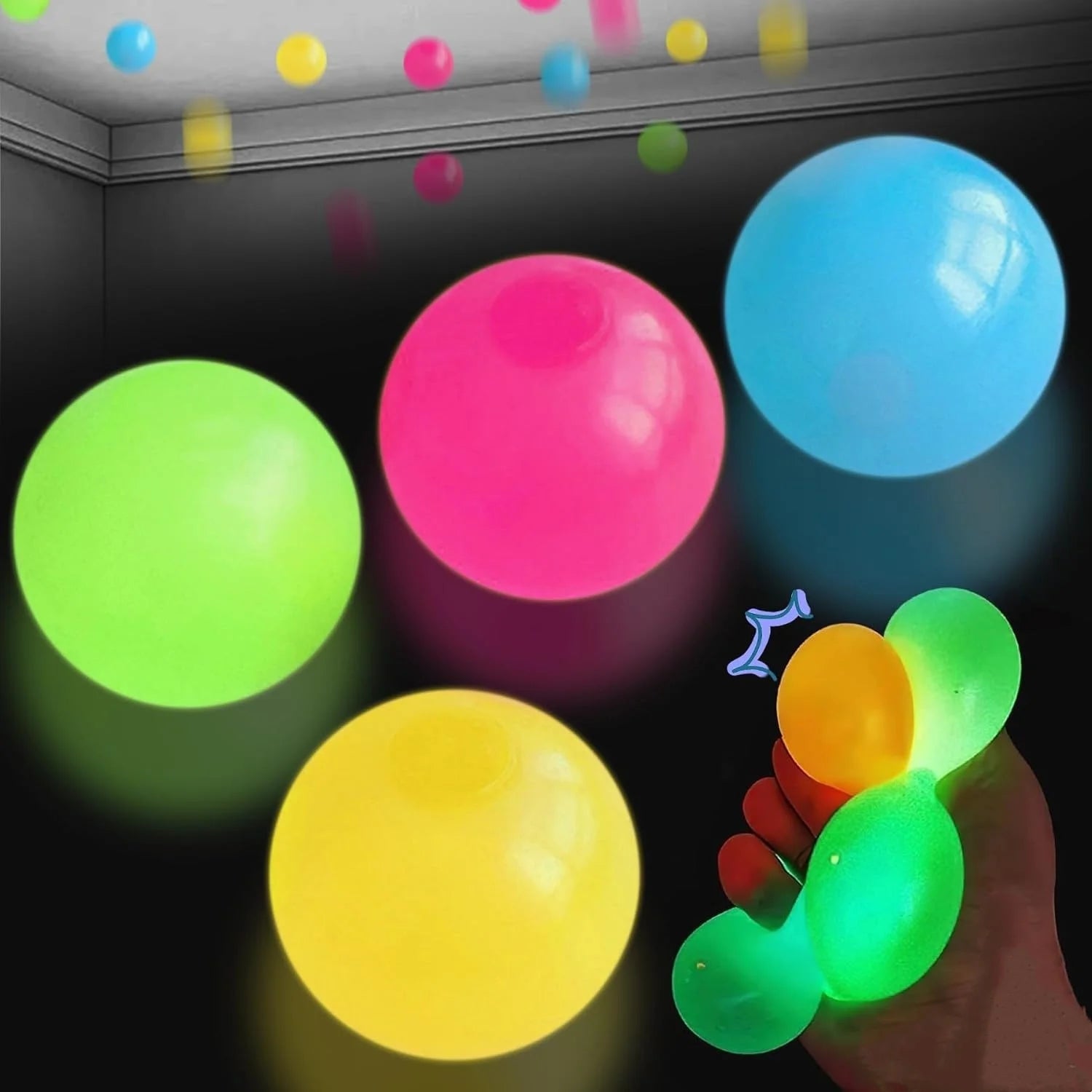5 Piece Glow - in - the - Dark Sticky Ceiling Balls – Luminous Stress Relief Fidget Toy - Onlytenbucks.com