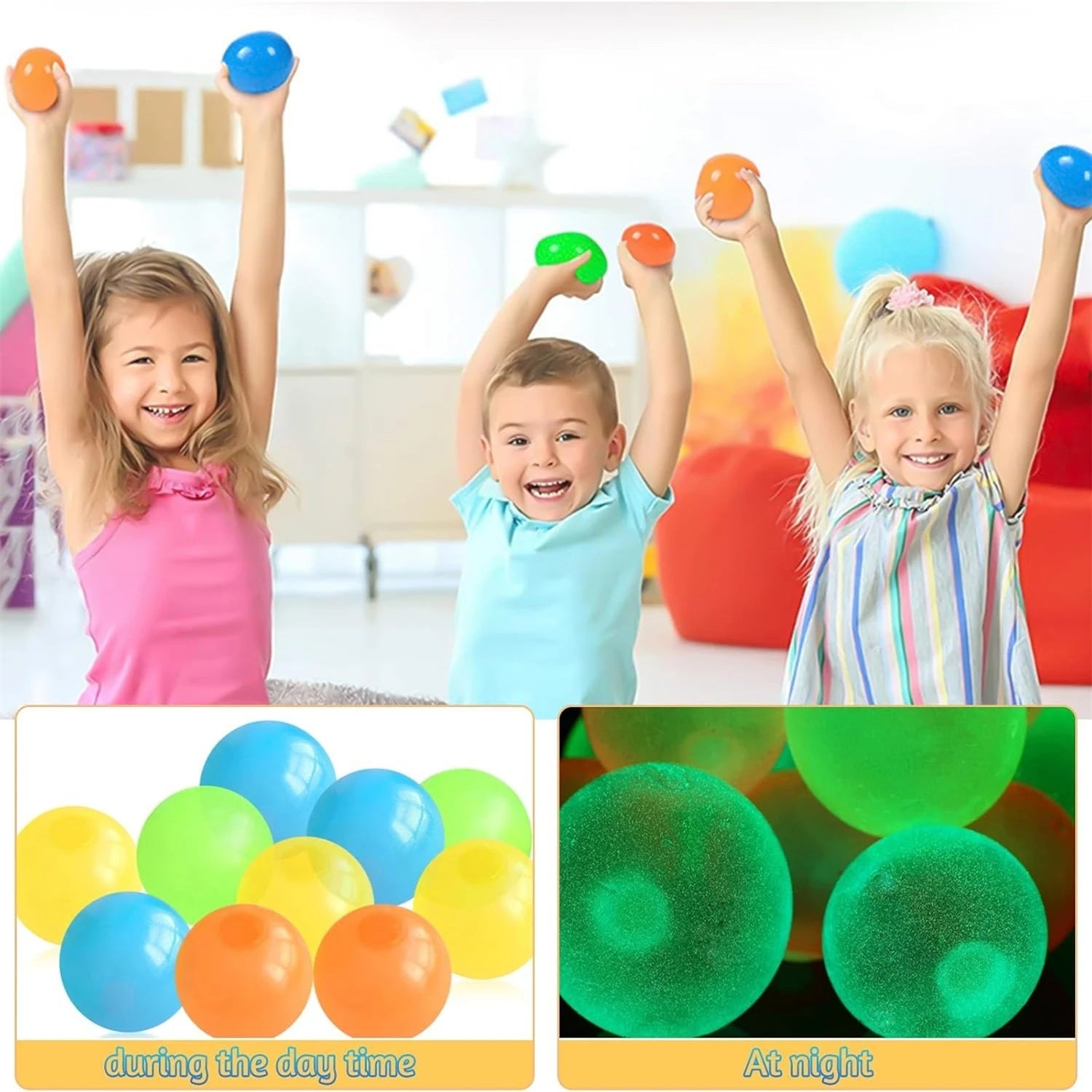 5 Piece Glow - in - the - Dark Sticky Ceiling Balls – Luminous Stress Relief Fidget Toy - Onlytenbucks.com