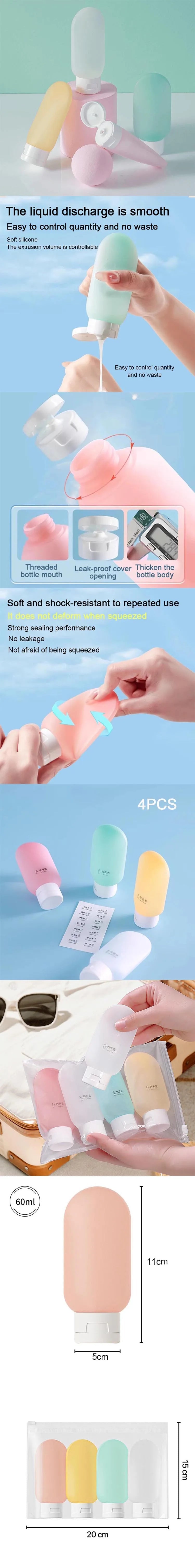 60ml Silicone Travel Bottles – Refillable Leakproof Toiletry Container - Onlytenbucks.com