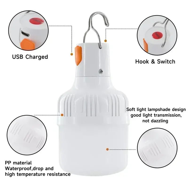 60W Rechargeable LED Emergency Light – USB Camping Lantern - Onlytenbucks.com
