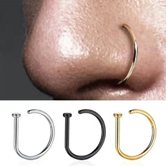 Stainless Steel Ring Nostril Body Jewelry New Curved Barbells Fake Nose Piercing D Shaped Tragus Hel