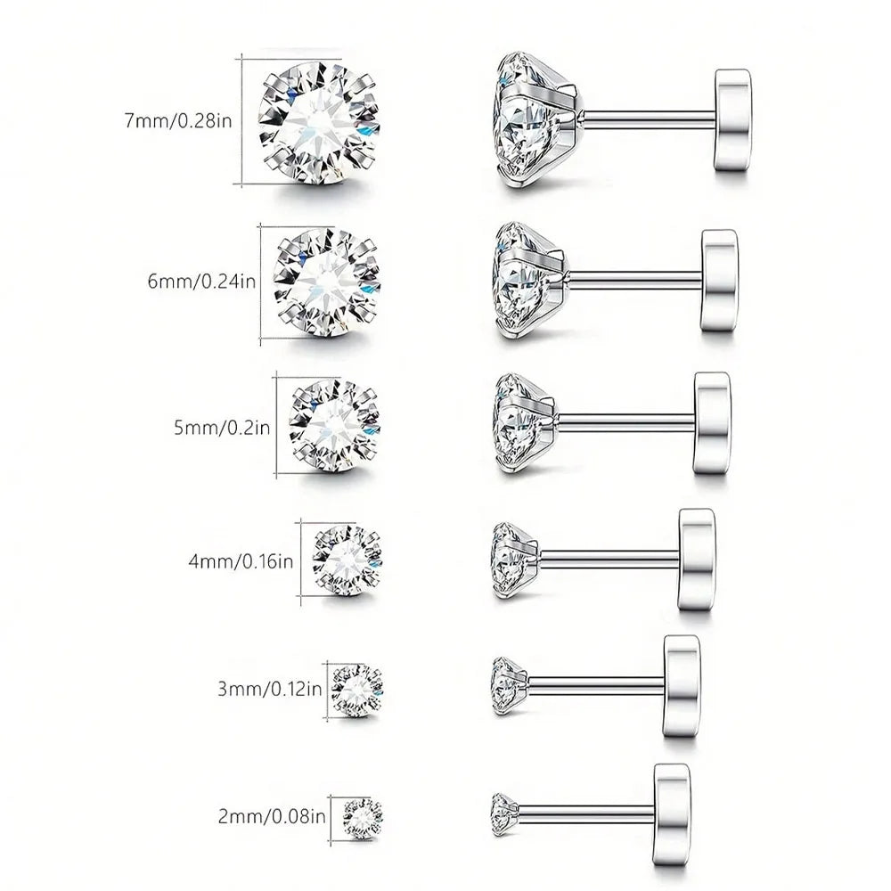 Back Tragus Round Clear Cubic Zirconia Piercing Earrings Jewelry detail view