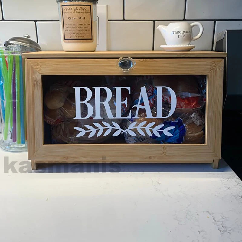 Farmhouse Bread Box Sticker | Kitchen Pantry Label Decal close-up view