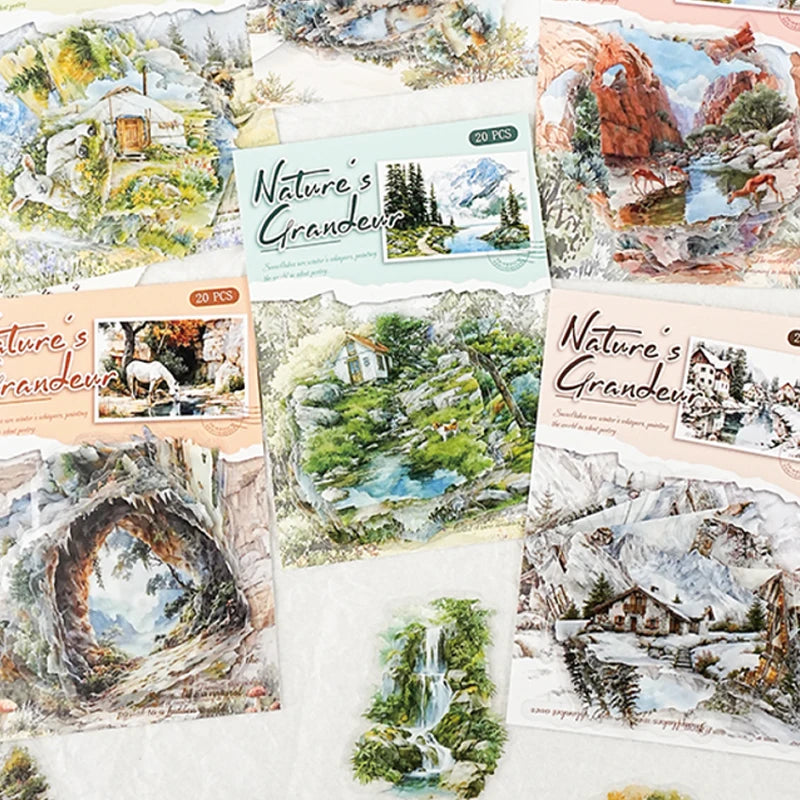Mountain River Landscape Diorama Stickers | 60pcs Scenic Decals for Journal Scrapbook lifestyle view