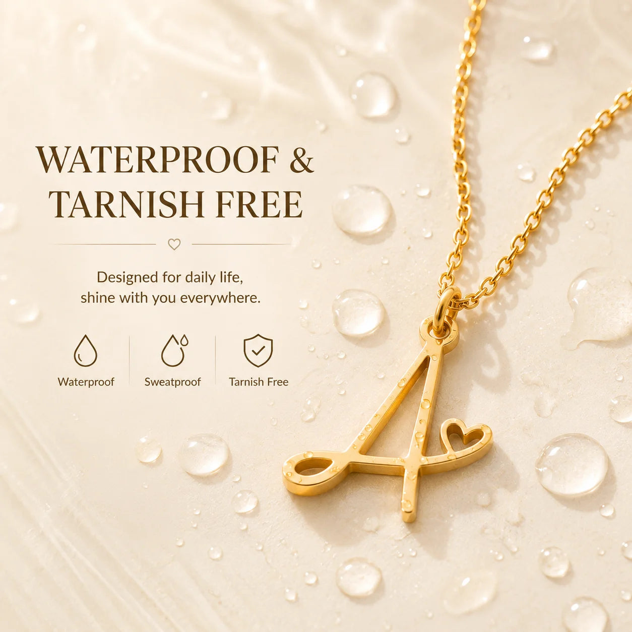 Dainty Heart Initial Necklace for Women, Gold Plated A-Z Letter Pendant, Waterproof S lifestyle view