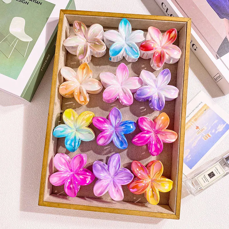 1/6/12pcs Sweet Gradient Colorful Flower Acrylic Hair Claw Clip Women Hairpin Summer Beach Hawaiian