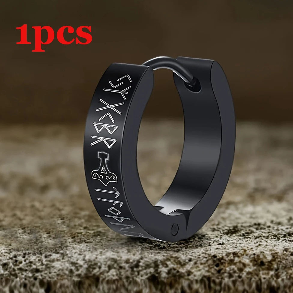 1Pc Norse Viking Runes Hoop Earrings for Men Women Stainless Steel Huggie Hoop Earrin alternate view