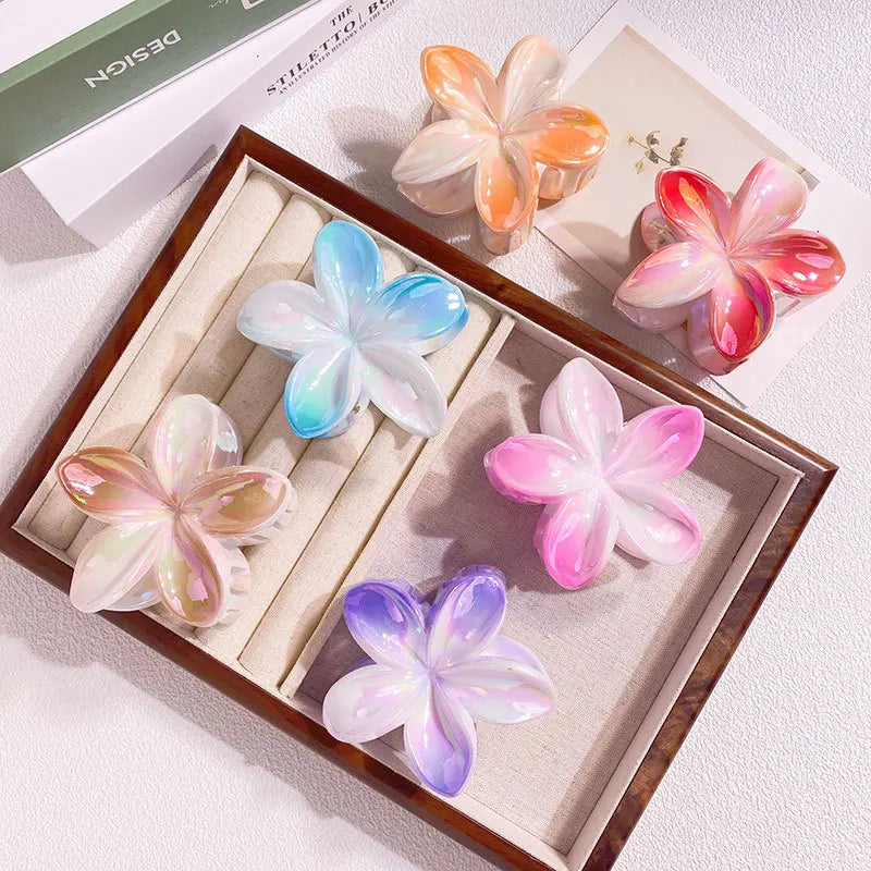 1/6/12pcs Sweet Gradient Colorful Flower Acrylic Hair Claw Clip Women Hairpin Summer lifestyle view
