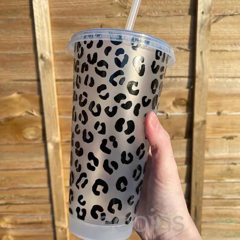 Leopard Pattern Full Wrap Vinyl Sticker for 24 oz Cold Cup | Cheetah Coffee Cup Decal lifestyle view