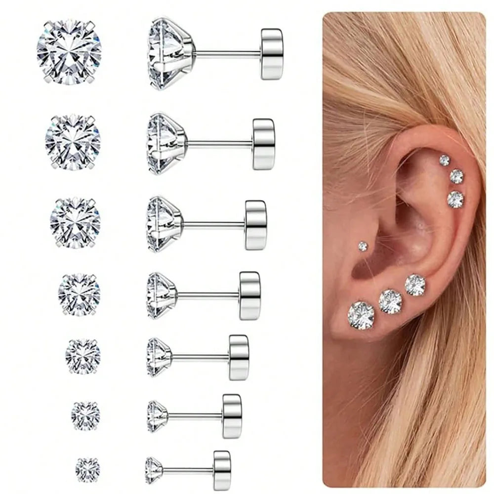 Back Tragus Round Clear Cubic Zirconia Piercing Earrings Jewelry