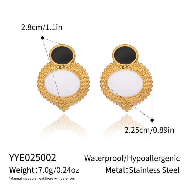 Vintage Oval Stud Earrings | 18K Gold Plated Stainless Steel Natural Stone Jewelry close-up view