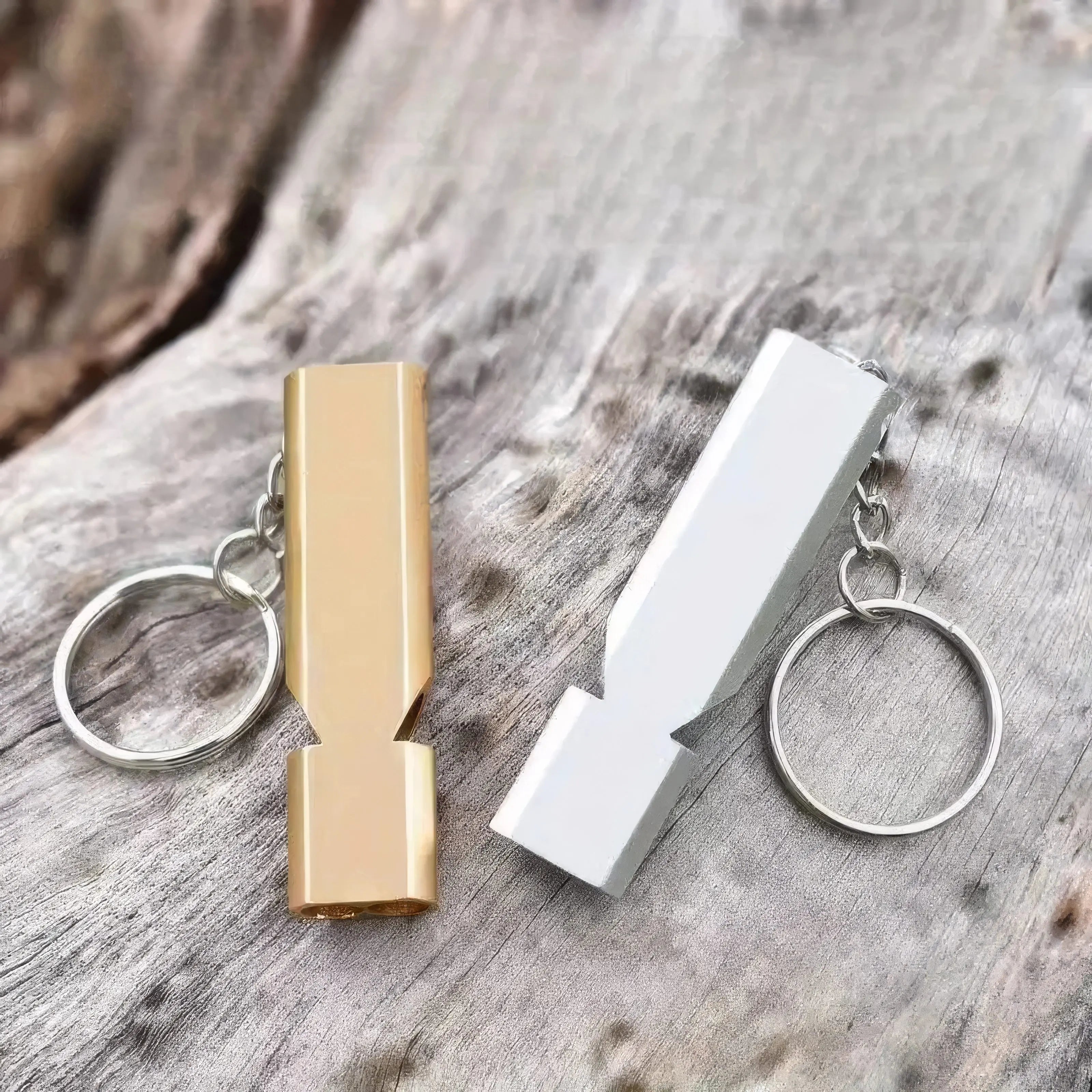 1 Gold Survival Whistle Keychain | Dual Tube Outdoor Rescue Whistle