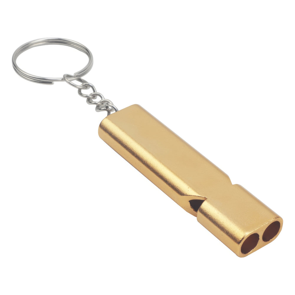 1 Gold Survival Whistle Keychain | Dual Tube Outdoor Rescue Whistle lifestyle view