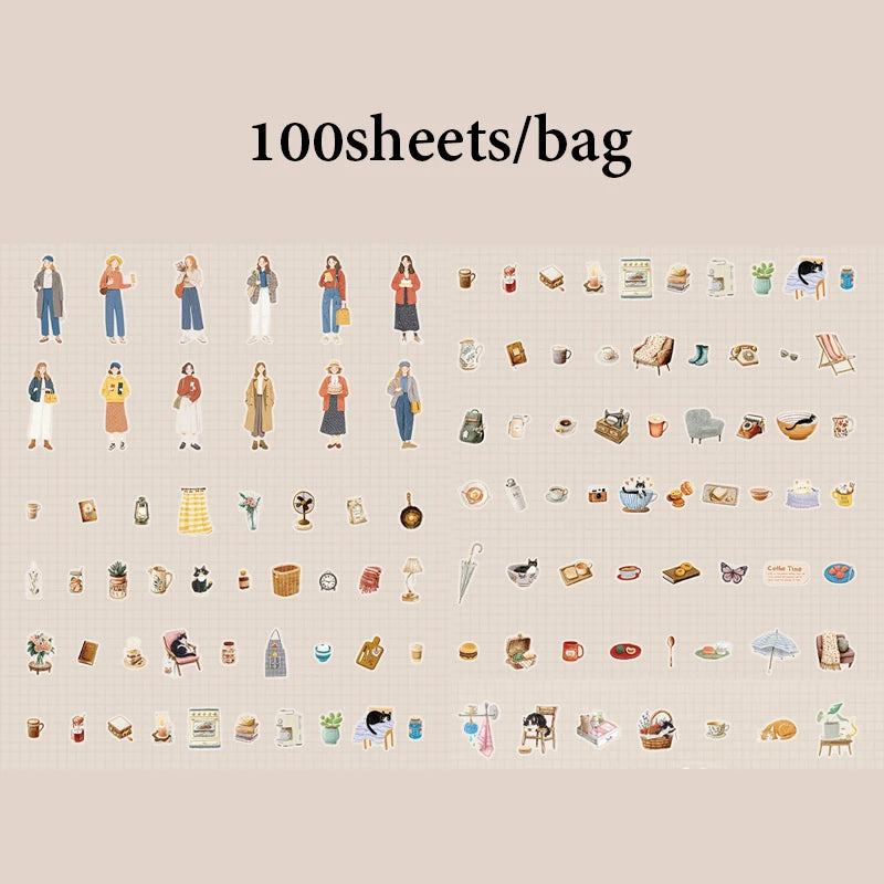 Mr.Paper 100Pcs Sweetheart Diary Series Sticker Pack | Retro Life Illustration for Jo alternate view