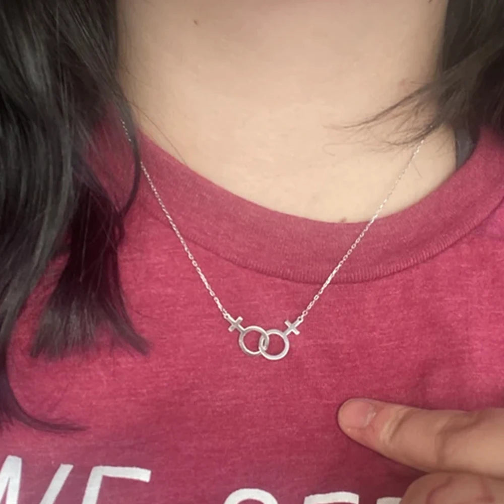 Double Venus Symbol Charm Female Lesbian LGBT Necklace Women Pendant Girlslove LES Sta close-up view