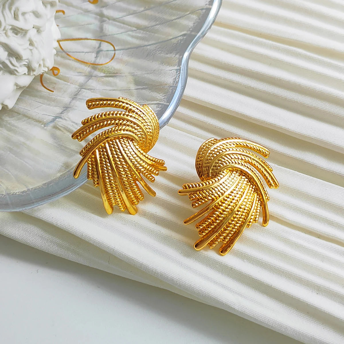 Geometric Gold Drop Earrings Zinc Alloy