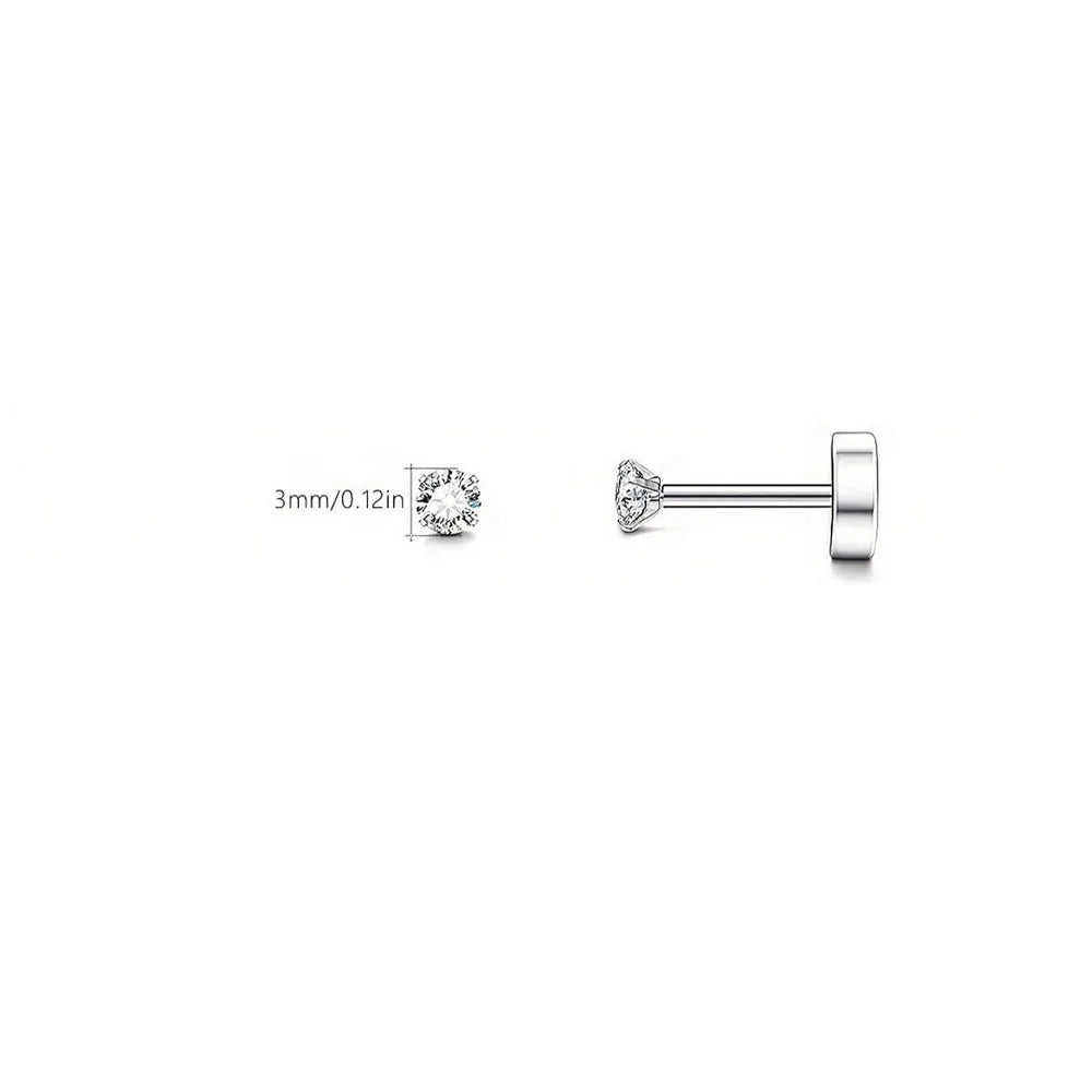Back Tragus Round Clear Cubic Zirconia Piercing Earrings Jewelry additional angle