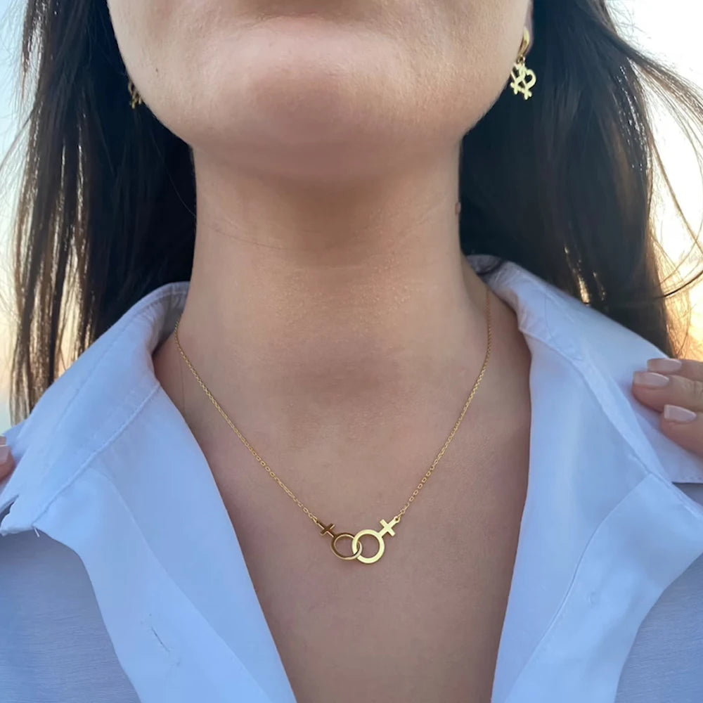 Double Venus Symbol Charm Female Lesbian LGBT Necklace Women Pendant Girlslove LES Stainless Steel S
