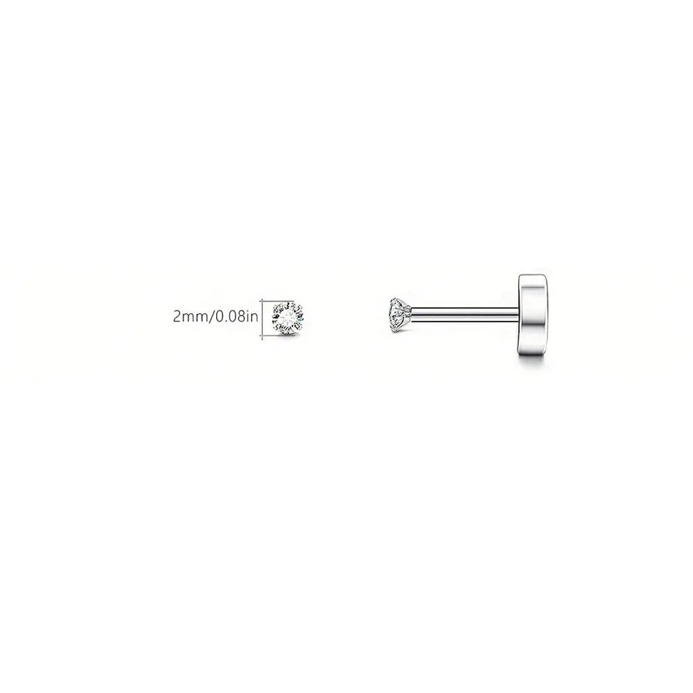 Back Tragus Round Clear Cubic Zirconia Piercing Earrings Jewelry detail view