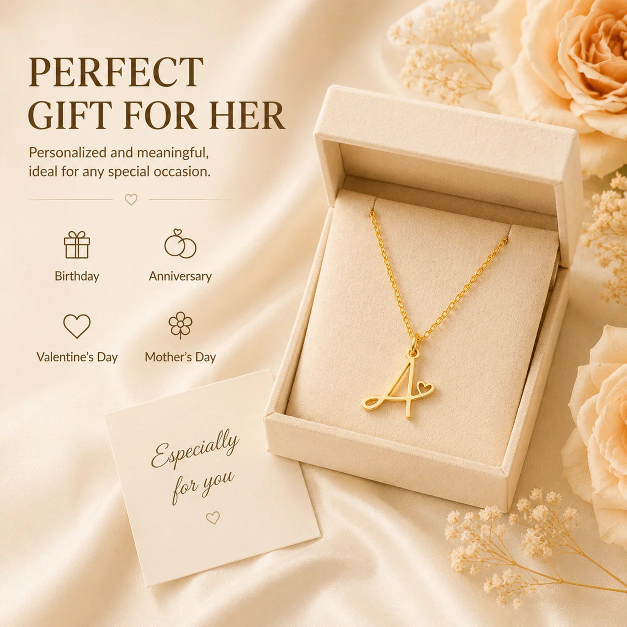 Dainty Heart Initial Necklace for Women, Gold Plated A-Z Letter Pendant, Waterproof additional angle