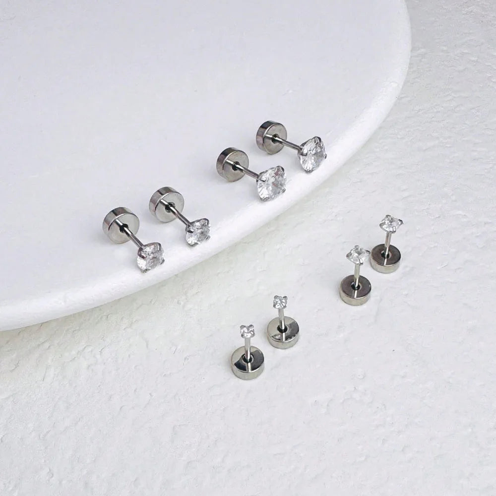 Back Tragus Round Clear Cubic Zirconia Piercing Earrings Jewelry additional angle