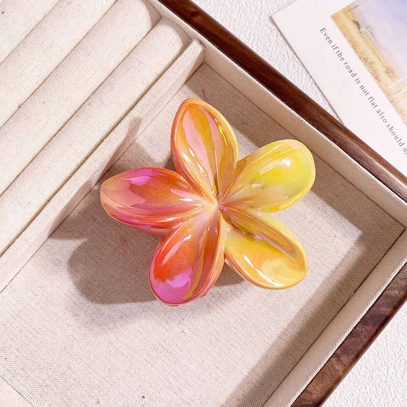 1/6/12pcs Sweet Gradient Colorful Flower Acrylic Hair Claw Clip Women Hairpin Summer B close-up view