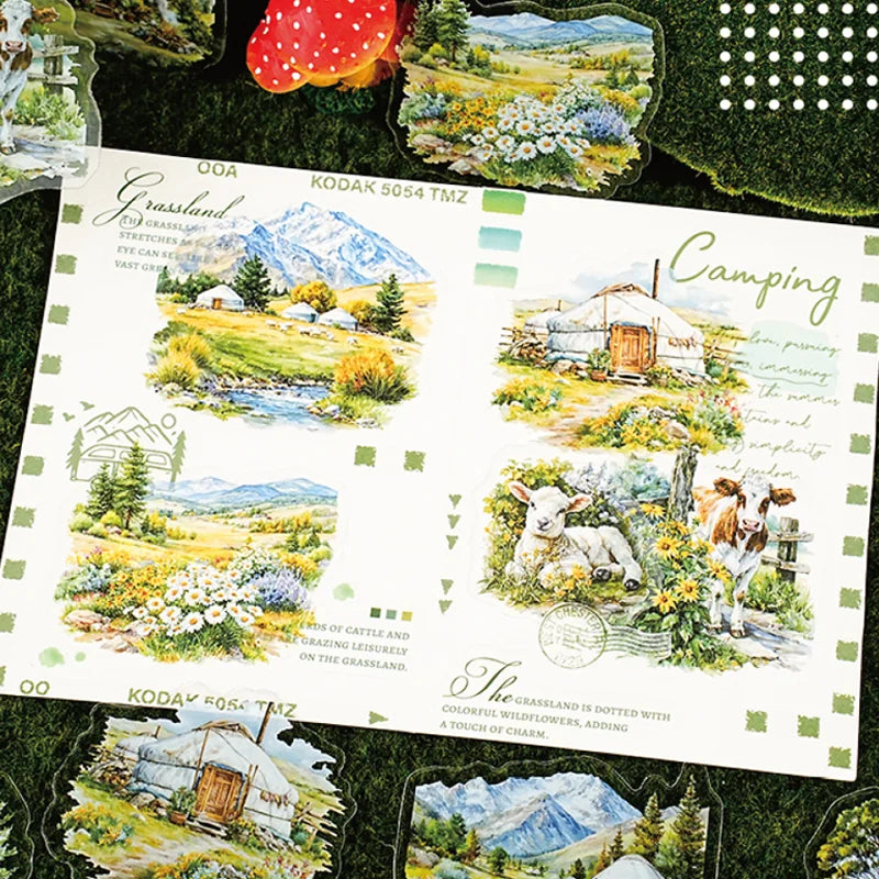 Mountain River Landscape Diorama Stickers | 60pcs Scenic Decals for Journal Scrapbo additional angle
