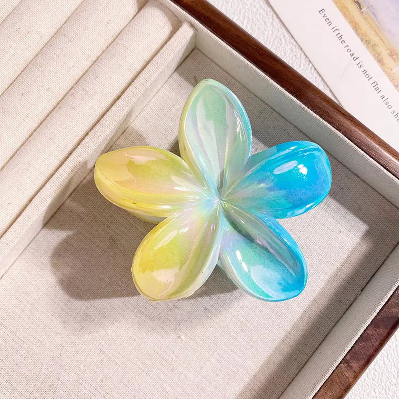 1/6/12pcs Sweet Gradient Colorful Flower Acrylic Hair Claw Clip Women Hairpin Summer B close-up view
