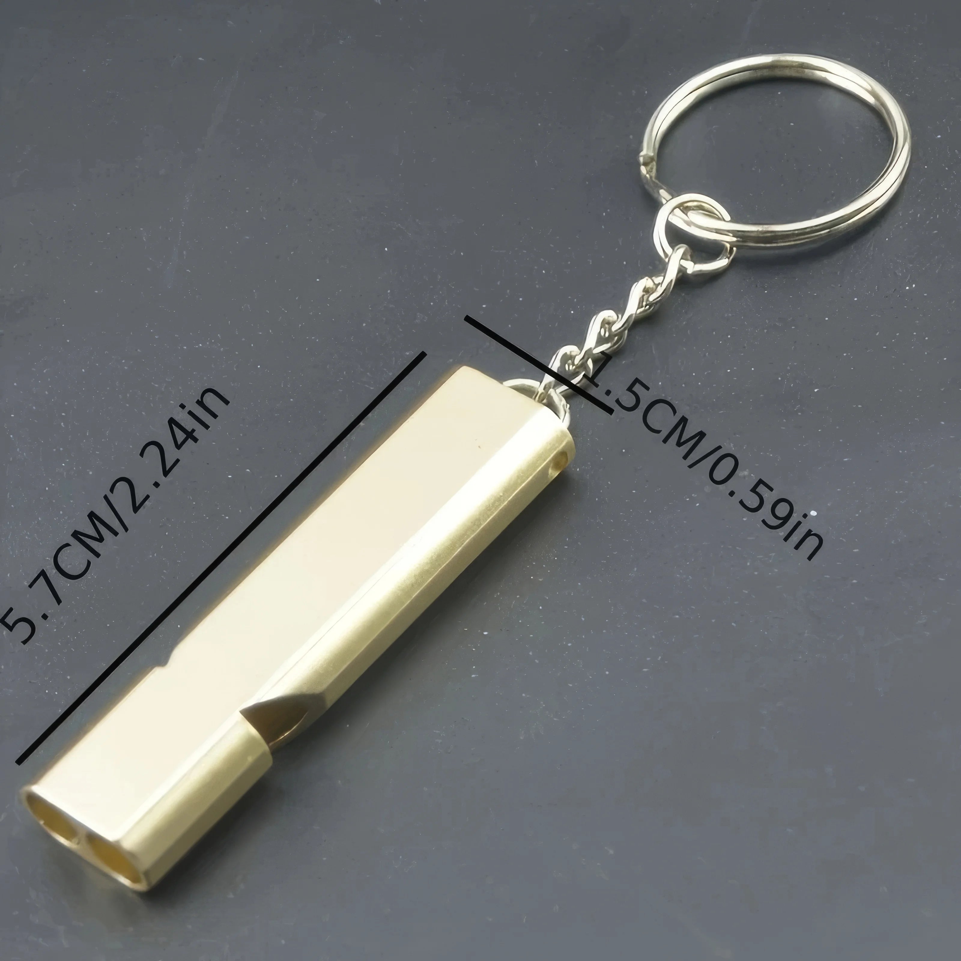 1 Gold Survival Whistle Keychain | Dual Tube Outdoor Rescue Whistle detail view