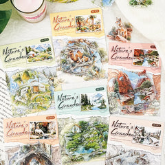Mountain River Landscape Diorama Stickers | 60pcs Scenic Decals for Journal Scrapbooking