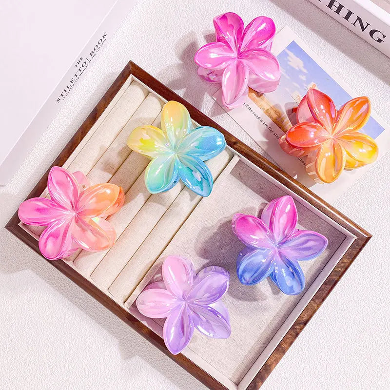 1/6/12pcs Sweet Gradient Colorful Flower Acrylic Hair Claw Clip Women Hairpin Summer Bea detail view