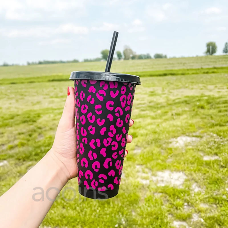 Leopard Pattern Full Wrap Vinyl Sticker for 24 oz Cold Cup | Cheetah Coffee Cup Decal alternate view