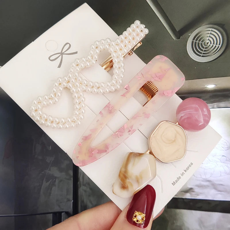 3/4pcs Set Pearl Hair Clip For Women Korean Hairpins Geometric Crystal Hair Barrettes Girl Hairgrip Hair Accessories