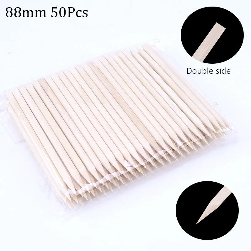 100/50pcs Nail Art Pusher Orange Wood Sticks Cuticle Pusher Remover Rhinestones Dotti alternate view